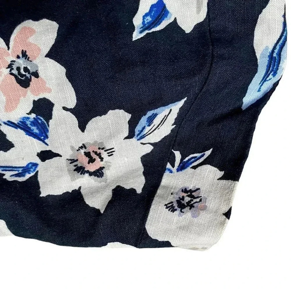 Banana Republic Linen Cotton Floral Jumpsuit 6 Navy Cropped Wide Leg Summer - Picture 6 of 14